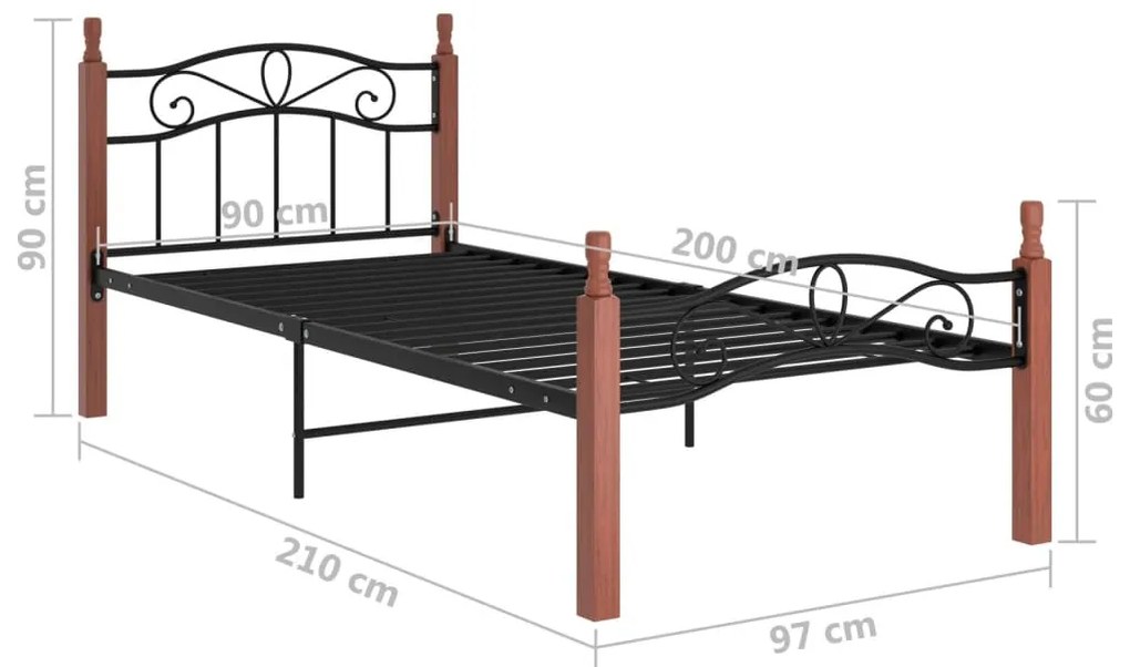 Giroletto in Metallo Nero e Legno Massello di Rovere 90x200 cm