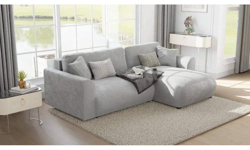 Divano angolare grigio chiaro in velluto (variabile) Lorine - Ropez