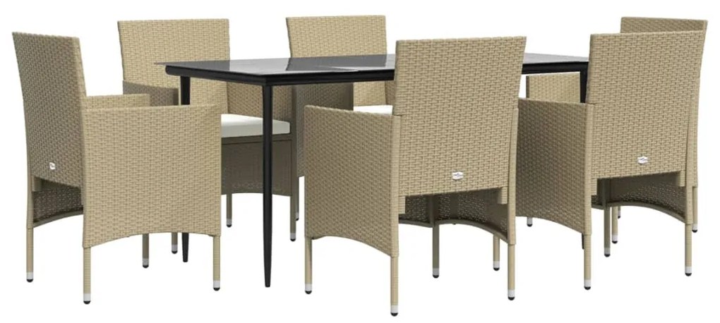 Set da pranzo da giardino 7 pz con cuscini beige e nero