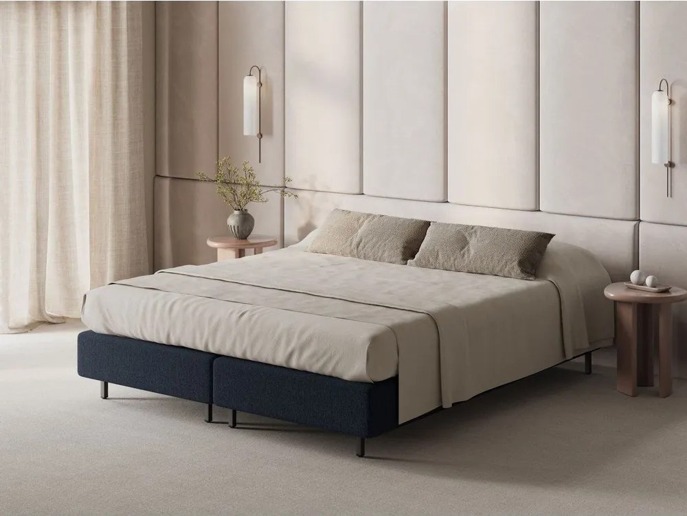Letto matrimoniale imbottito blu scuro senza testiera 160x200 cm Whale – Micadoni