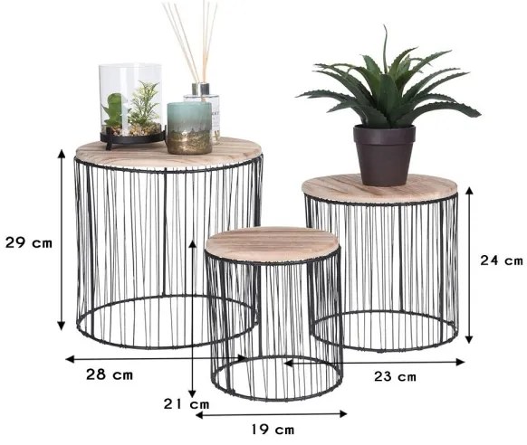 SET 3x Portafiori diametro 19/23/28 cm nero/beige