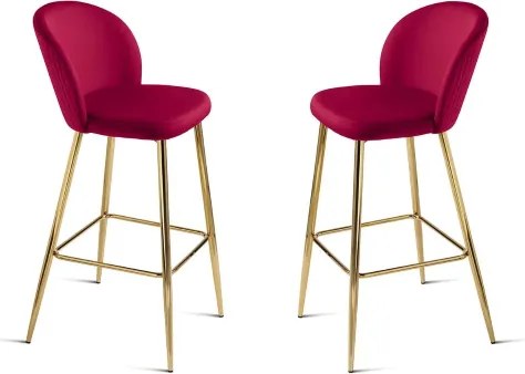 Sgabello in velluto Rosso con struttura in metallo Oro MEGAN 2 pezzi
