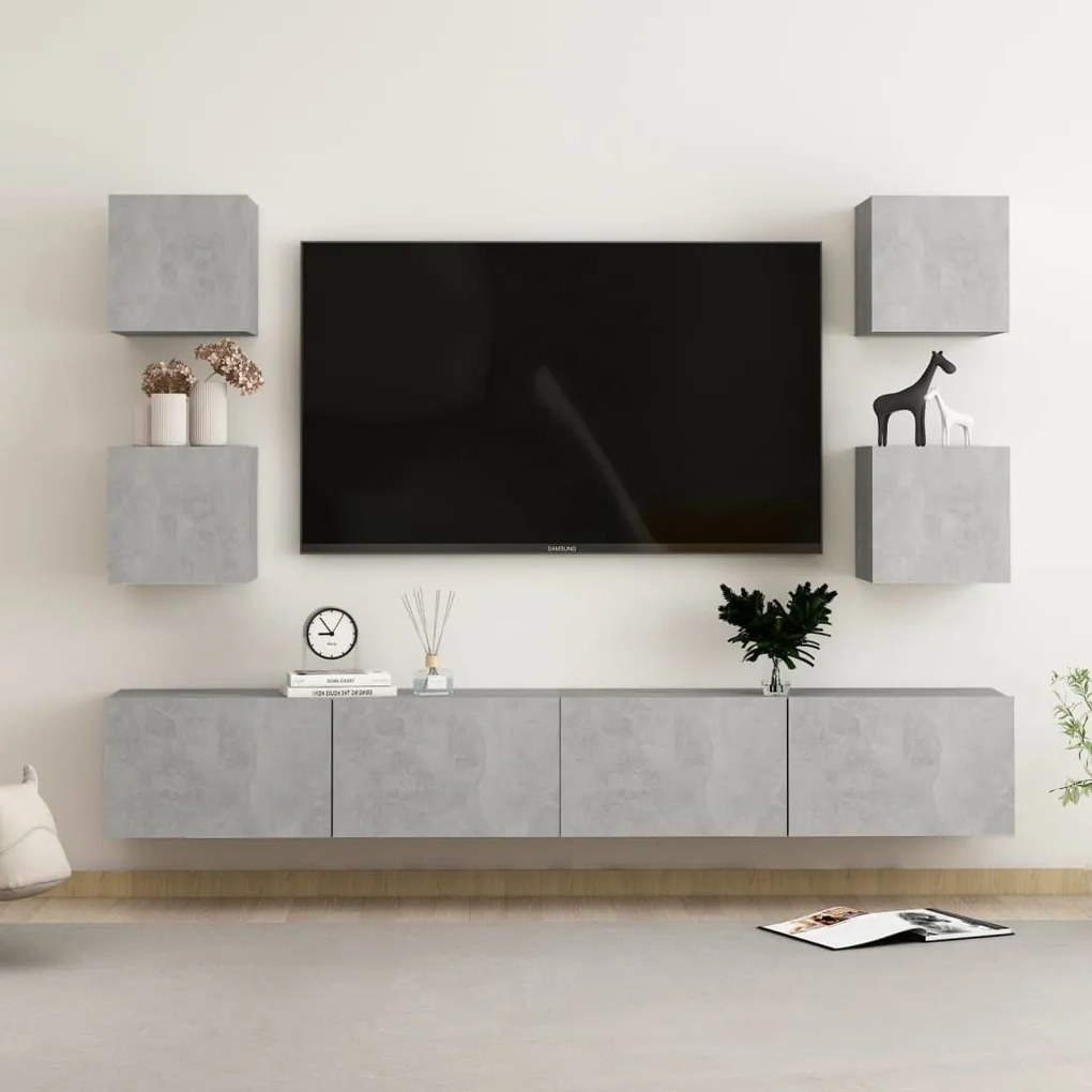 Set Di Mobili Porta Tv 6 Pz Grigio Cemento İn Legno Multistrato /
