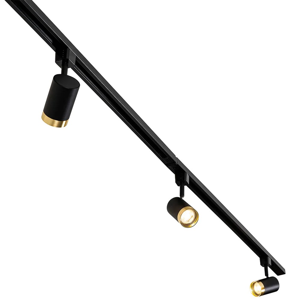 Sistema di illuminazione a binario moderno con 5 faretti nero oro 1 fase - Iconic Jeana