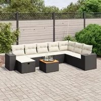 Set Divani da Giardino 9 pz con Cuscini Nero in Polyrattan 3265207