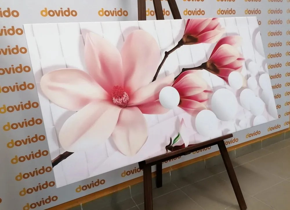 Stampa su tela – Magnolia con elementi astratti