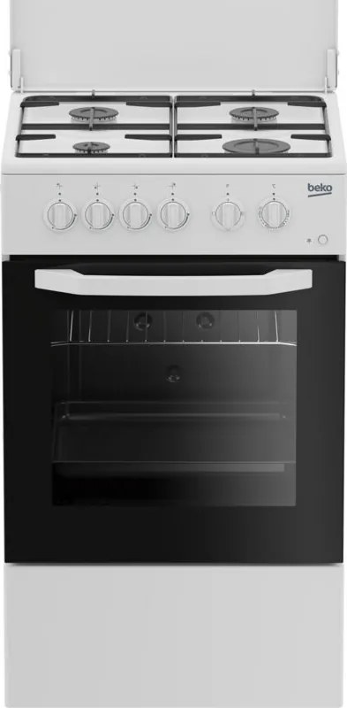Beko Cucina CSS42014FW, (LxDxA) 50x50x85, Bianca, Forno elettrico statico, piano cottura a gas 4 zone, Coperchio in metallo. Tipo di prodotto: