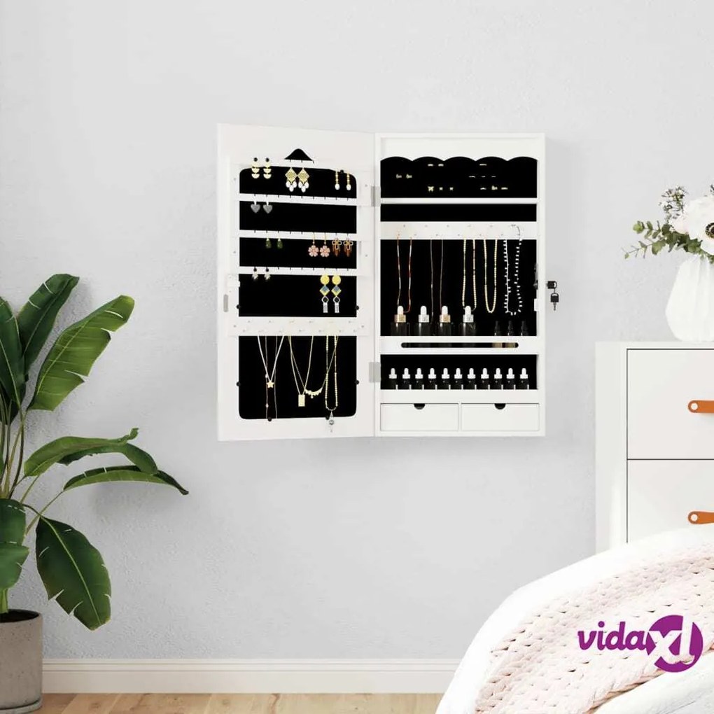 vidaXL Armadio Portagioie con Specchio a Muro Bianco 37,5x10x67 cm