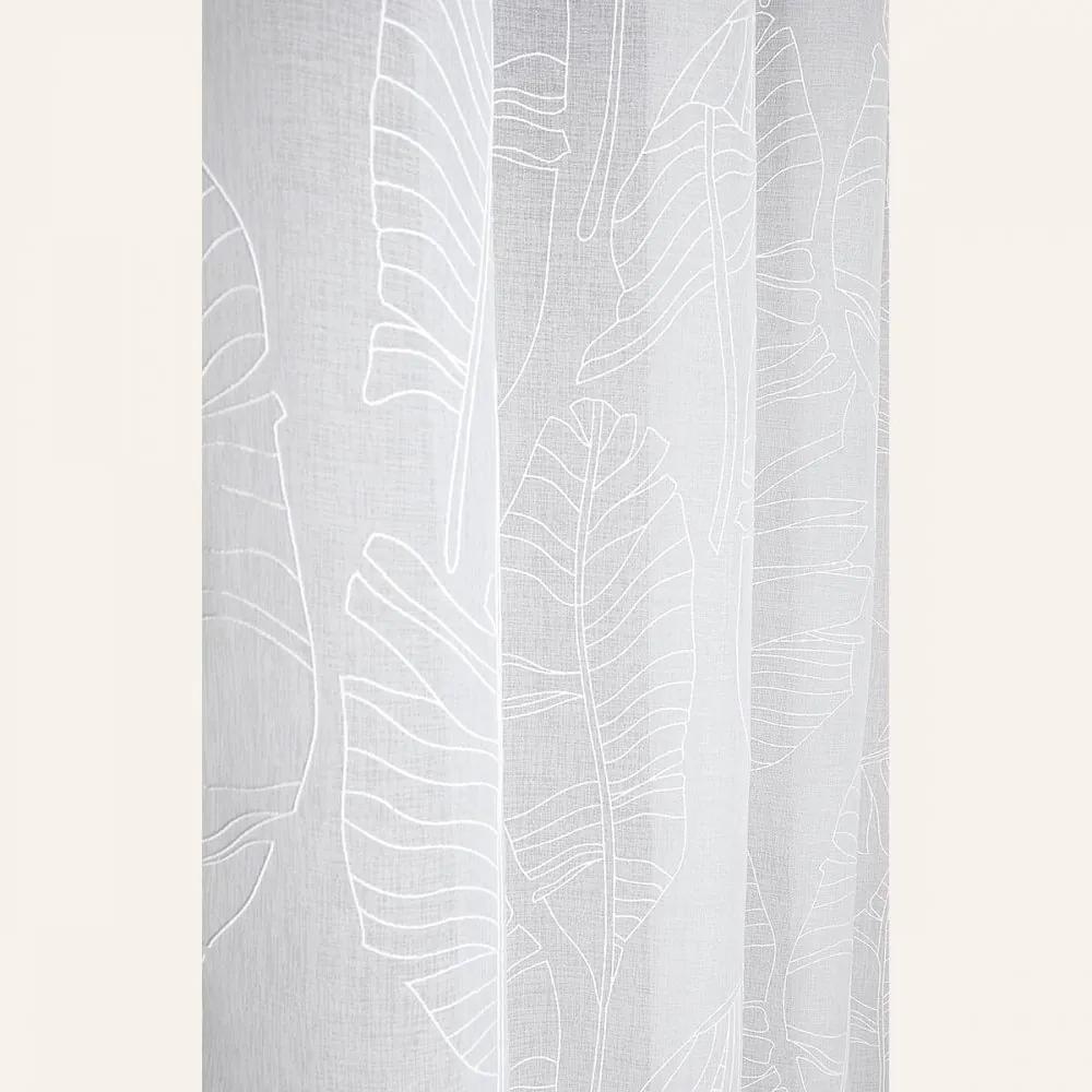 Tenda bianca Flory con motivo a foglie e occhielli argentati 140 x 250 cm