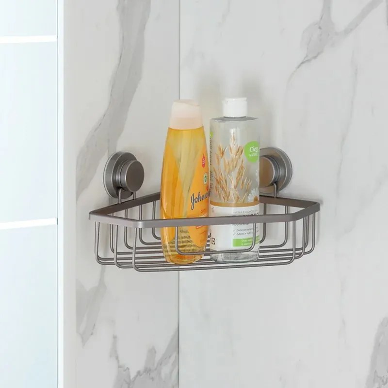 Mensola doccia portaoggetti angolare in acciaio canna di fucile doppio fissaggio