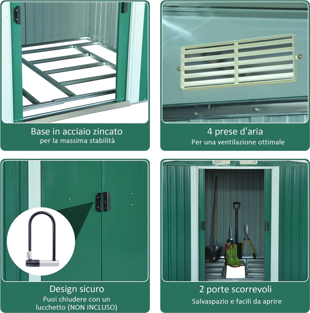 Casetta Box da Giardino in Lamiera Verde 246x192.5x177.5 cm...