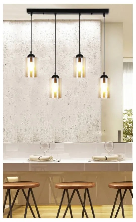 Lampada a sospensione nera con paralume in vetro 10x65 cm Bistro - Candellux Lighting