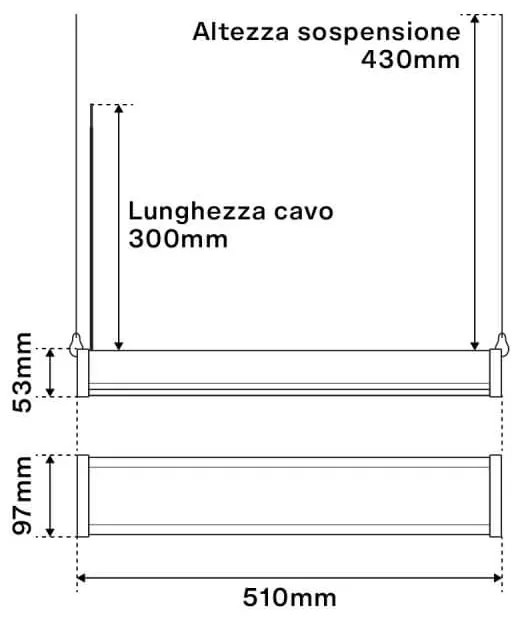 Campana Lineare LED 100W 51cm Sospesa, 11.000 lm Colore Bianco Freddo 6.000K