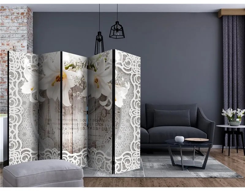 Paravento  Lilies and Quilted Background II [Room Dividers]  Colore Bianco, Dimensioni e Misure 225x172