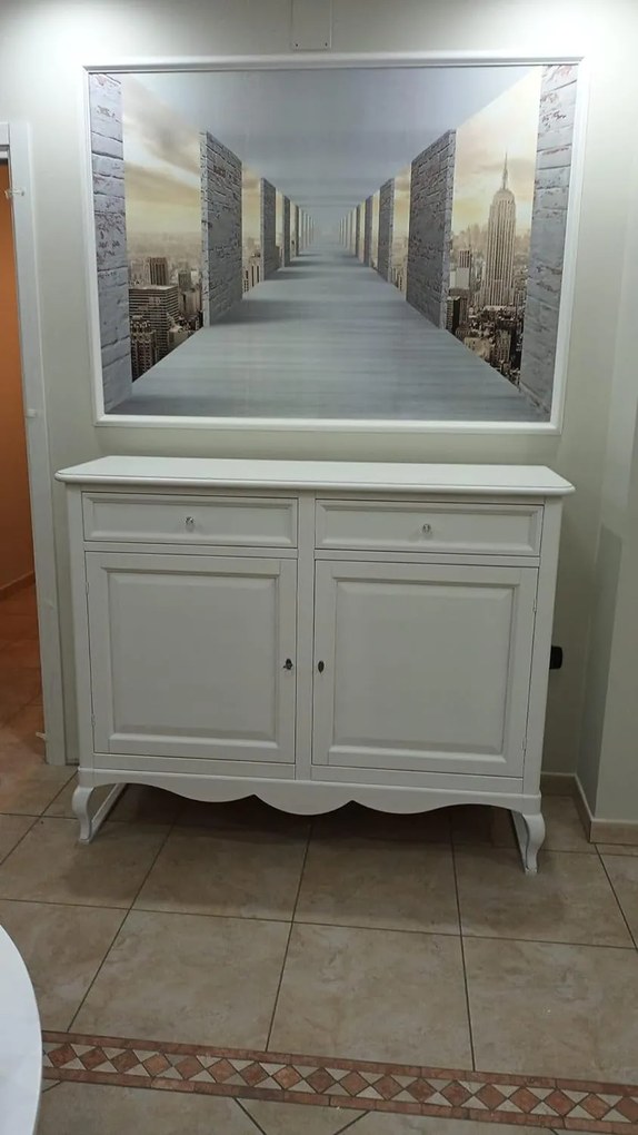 Credenza classica gamba curva in legno bianco opaco