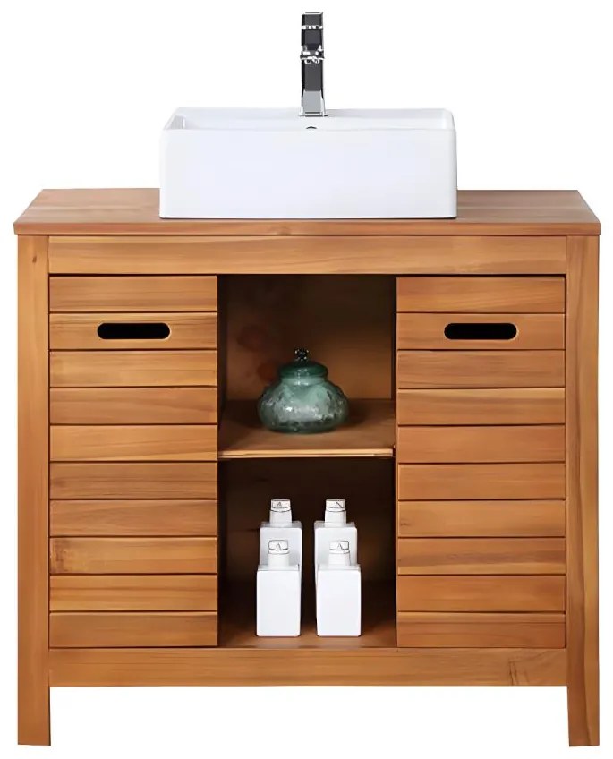 Mobile bagno con lavabo semplice 90 cm in Legno d'acacia - PULUKAN