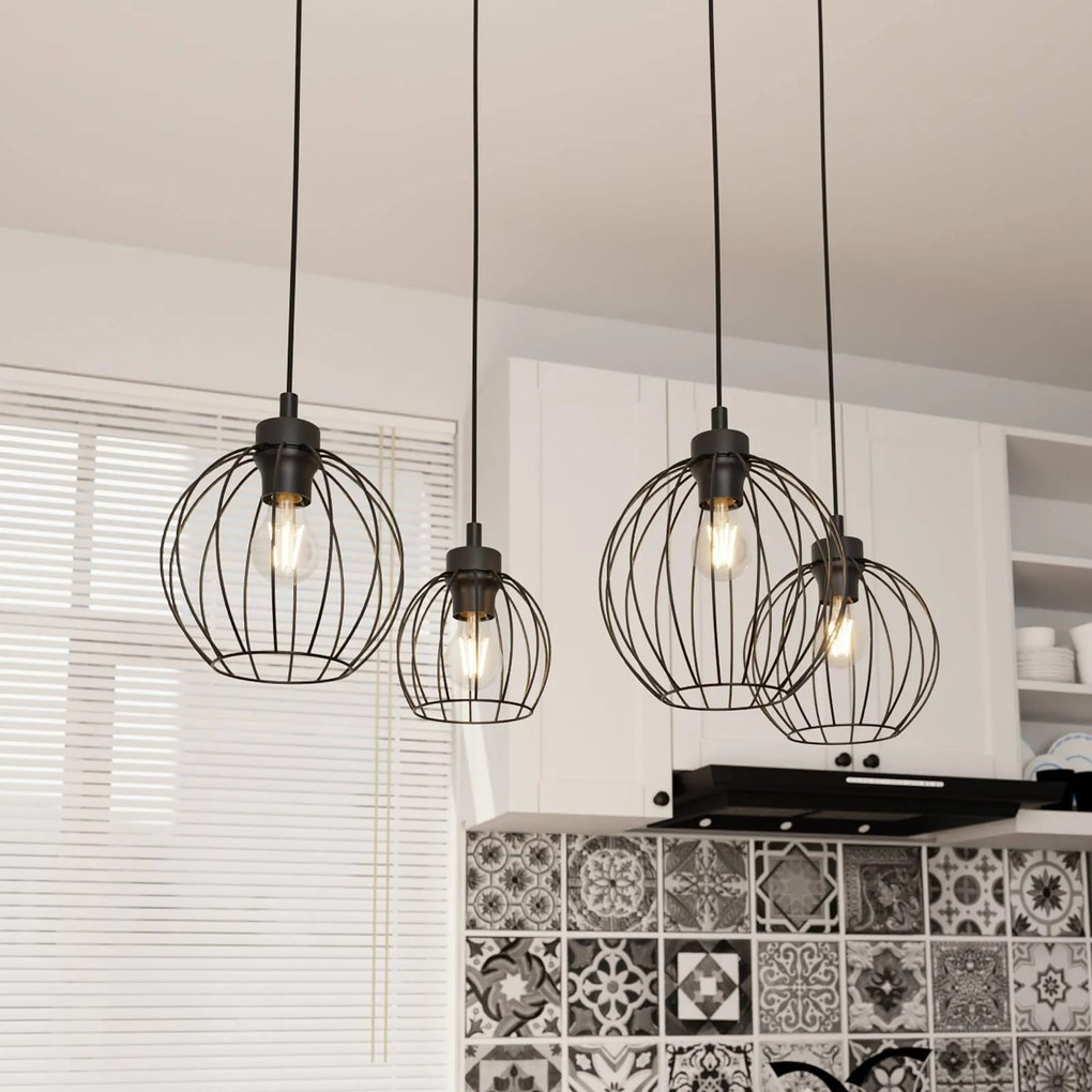 EMIBIG LIGHTING Lampada a sospensione Nando, a 4 luci, 70 cm, nero, metallo, E27