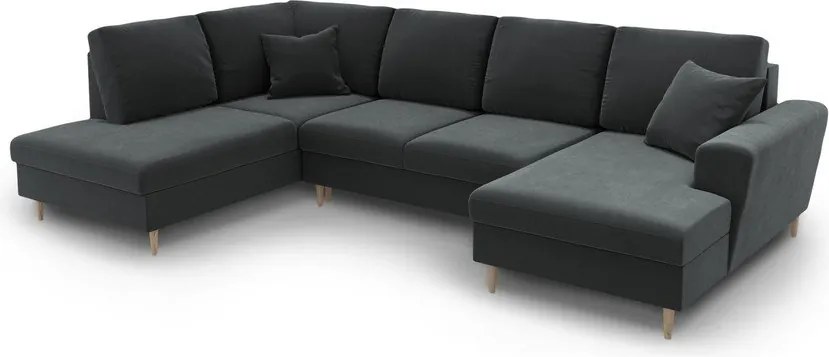 Divano angolare grigio scuro allungabile e con contenitore (con penisola a sinistra/a U) con rivestimento in velluto Kyoto – Cosmopolitan Design