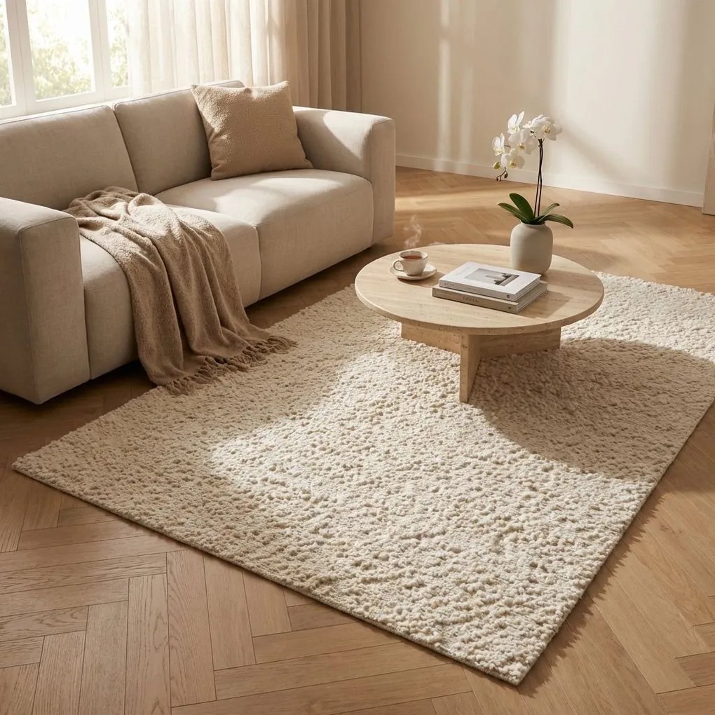 RUFUS - tappeto in lana avorio con decoro