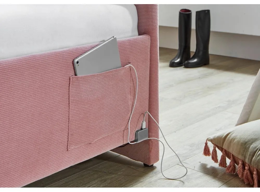 Letto da bambini con sponde rosa imbottito con contenitore con rete inclusa 120x200 cm Cool – Meise Möbel