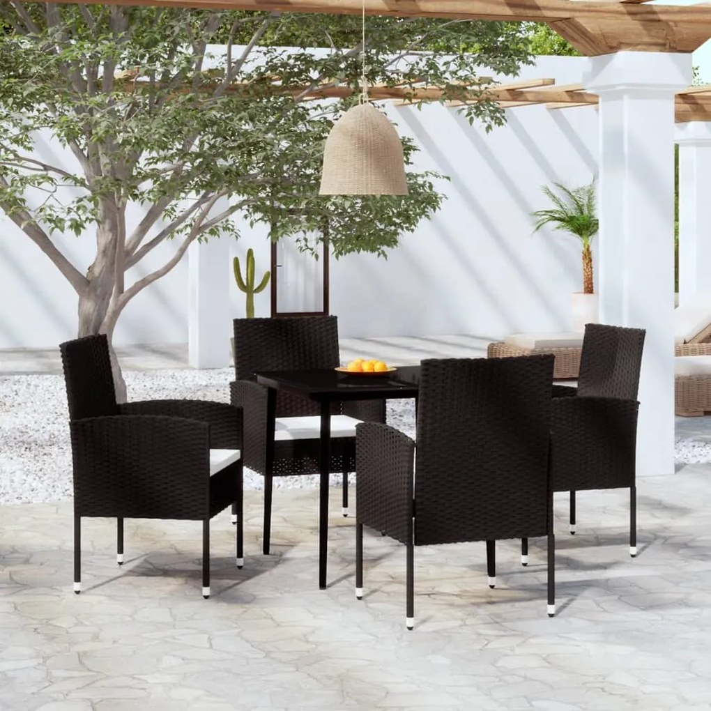 Set mobili da pranzo per giardino 5 pz nero