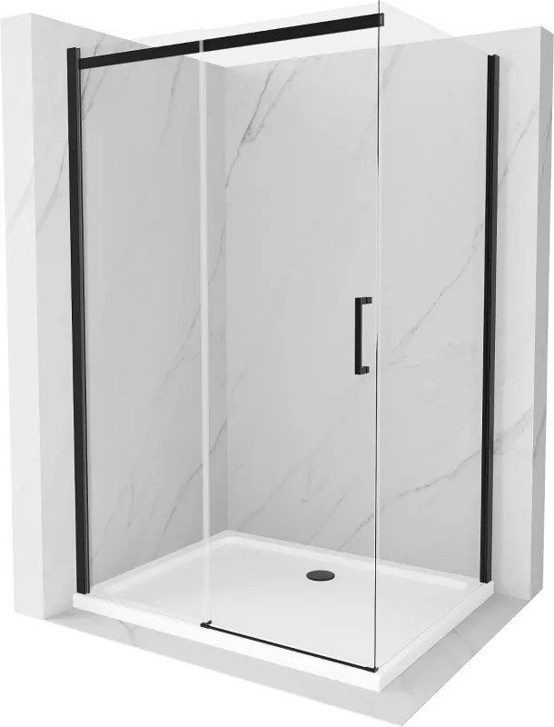 Mexen Omega cabina doccia scorrevole 140 x 90 cm, trasparente, nera + piatto doccia Flat, bianco - 825-140-090-70-00-4010B