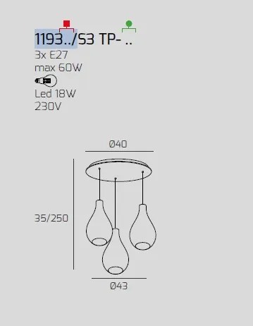 Sosp. cromo 3 luci tonda vetri piccoli (2 fume'+1 trasparente) 1193...