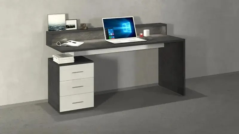 Scrivania New Selina 160 con Sopralzo - Design Elegante e Funzionale, Report-Bianco Lucido