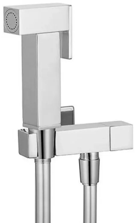 Set bidet quadrato in ottone cromato con tubo flessibile silver