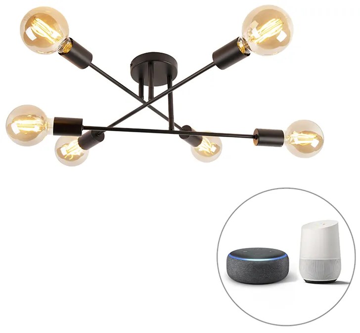 Plafoniera intelligente nera 6 luci incl. Wifi G95 - Sydney