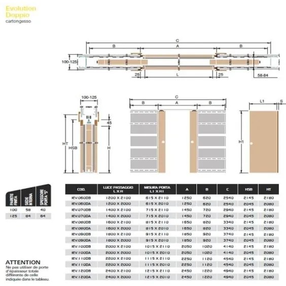 Controtelaio (70+70) x 210 x 10 cm Ermetika Evolution doppio cartongesso per porta a scomparsa (CONTATTARE PER DISPONIBILITA')