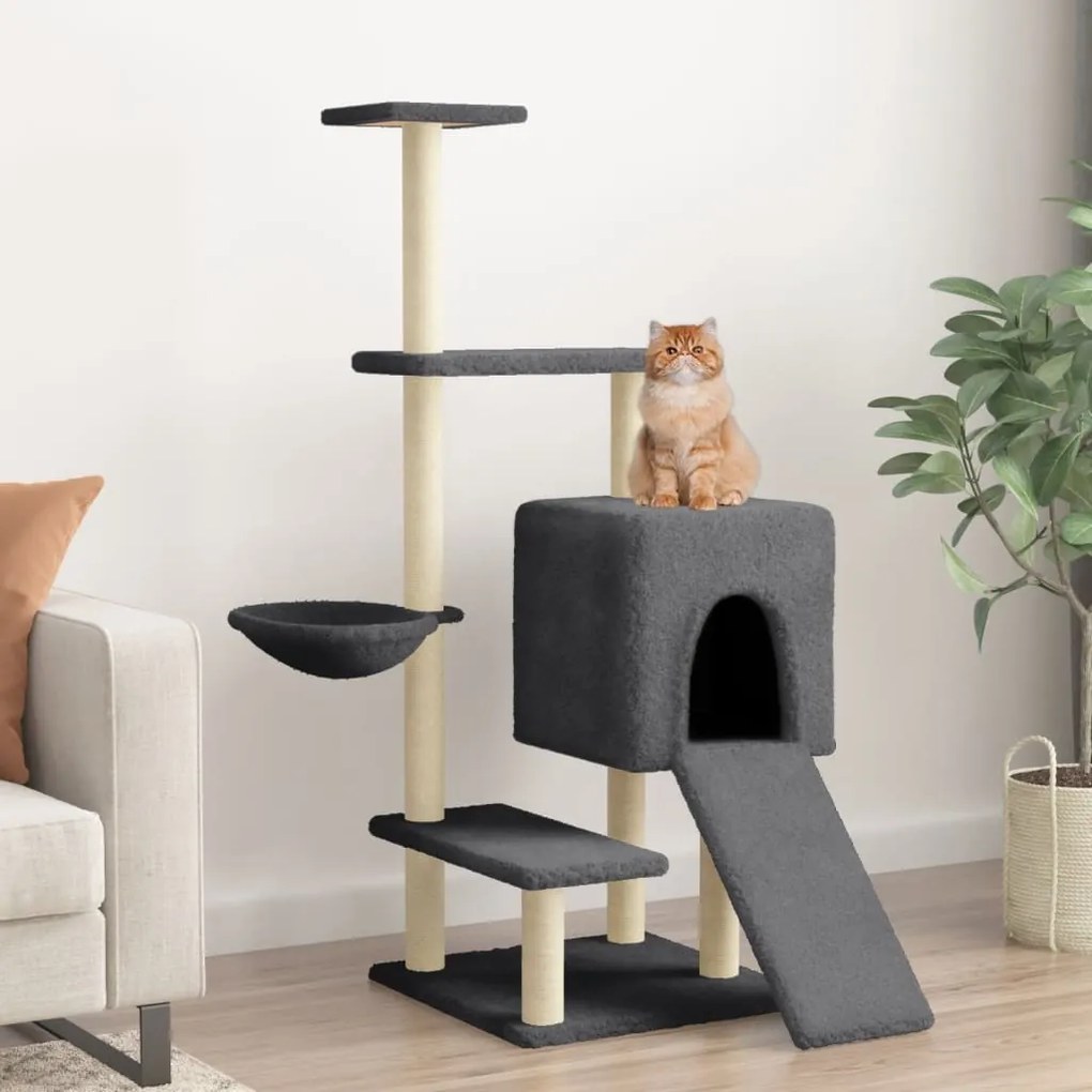Albero per gatti con tiragraffi in sisal grigio scuro 130,5 cm