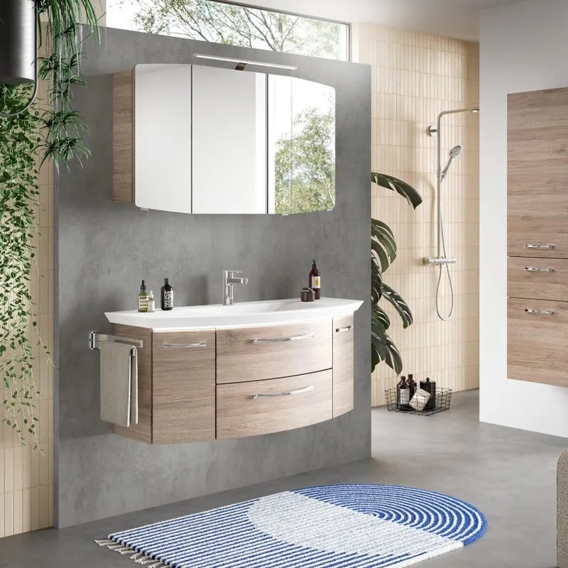 Mobile da bagno sospeso Cassca di Pelipal L 119 x H 49.2 x P 46.2 cm rovere sanremo, 2 ante, 2 cassetti con illuminazione LED esterna, attivabile con sensore di movimento