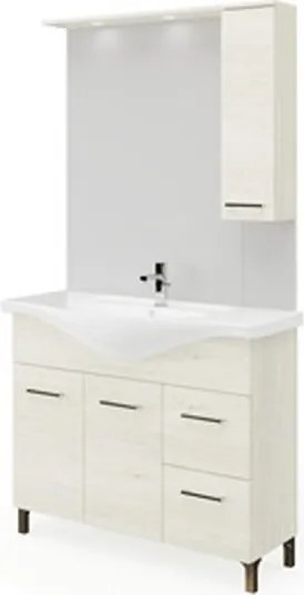Mobile Bagno Con Piedini Rubino 2 Ante+2 Cassetti 105 Cm Rovere Ghiaccio
