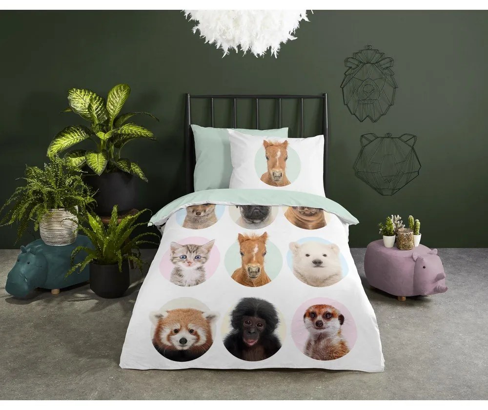 Set copripiumino e federa da bambini in cotone per letto singolo ed esteso 140x220 cm Young Animals – Good Morning