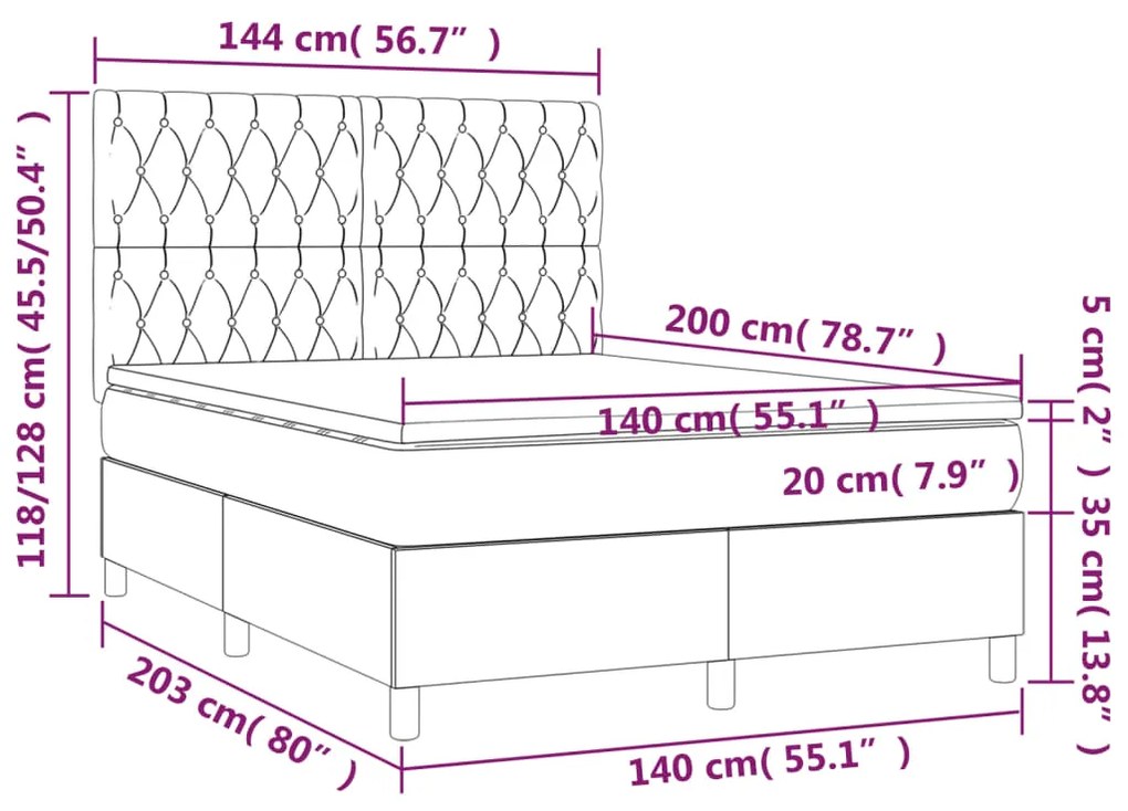 Giroletto a Molle con Materasso Tortora 140x200 cm in Tessuto