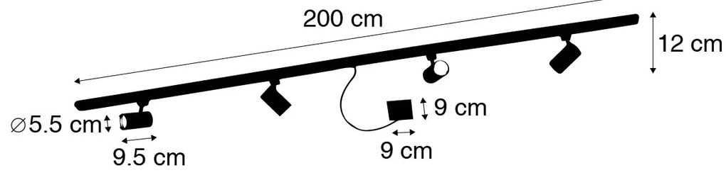 Sistema a binario monofase nero con 4 faretti e alimentatore I-power quadrato - Jeana