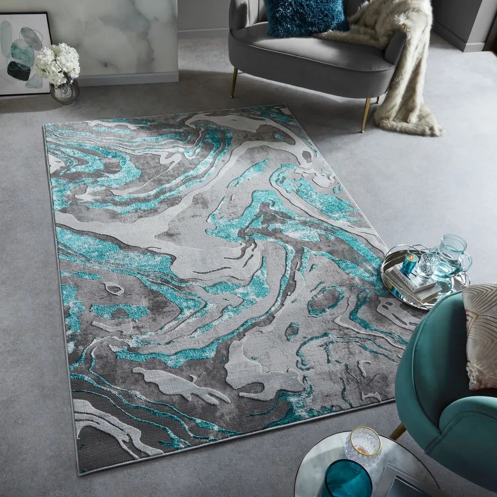 Tappeto grigio/turchese 240x340 cm Marbled - Flair Rugs