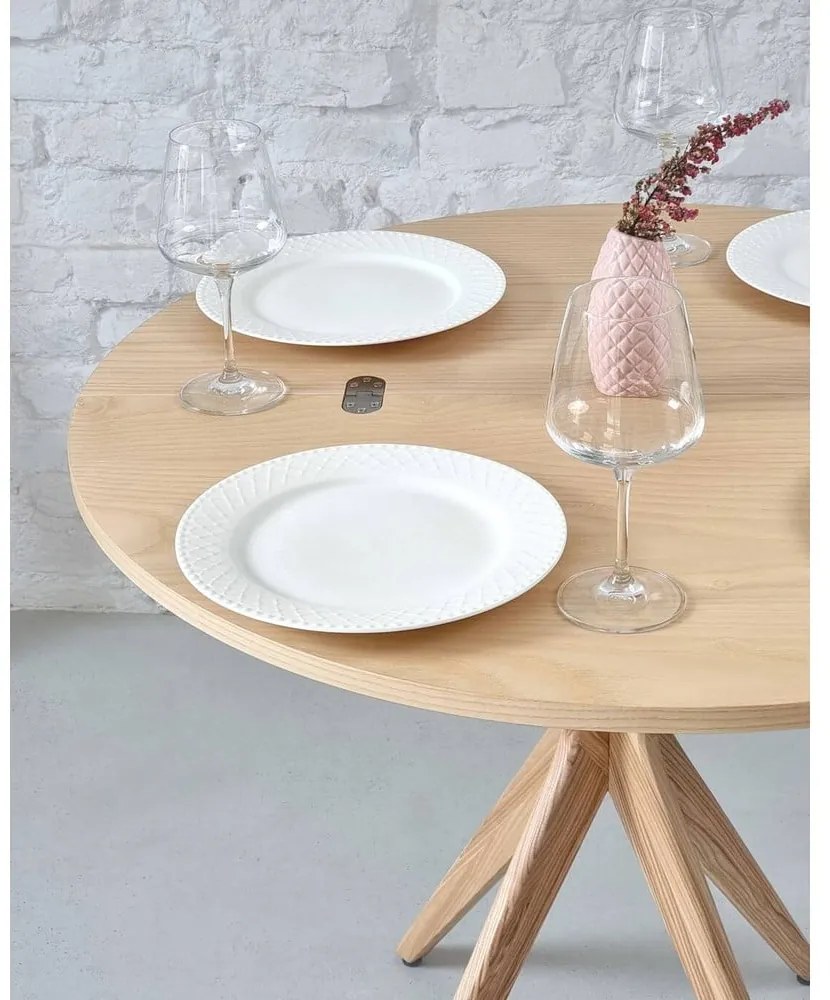 Tavolo da pranzo rotondo con piano effetto frassino allungabile 45x90 cm Jubi – Ragaba