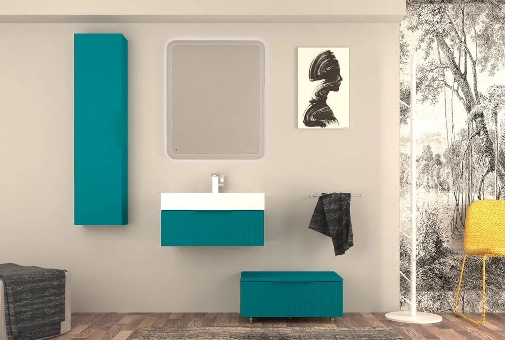 Mobile da bagno sospeso sotto lavabo L 70 x H 25 x P 44 cm blu laccato opaco, 1 cassetto BADEN HAUS Modula