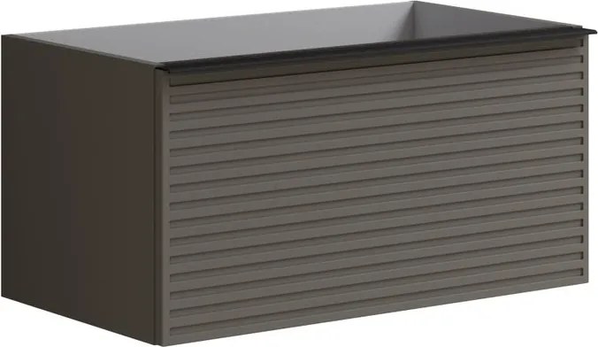 Mobile da bagno sospeso sotto lavabo Pixel stripes 2 cassetti L 80 x H 40 x P 45.5 cm grigio carbone laccato opaco, con maniglia alluminio nero opaco