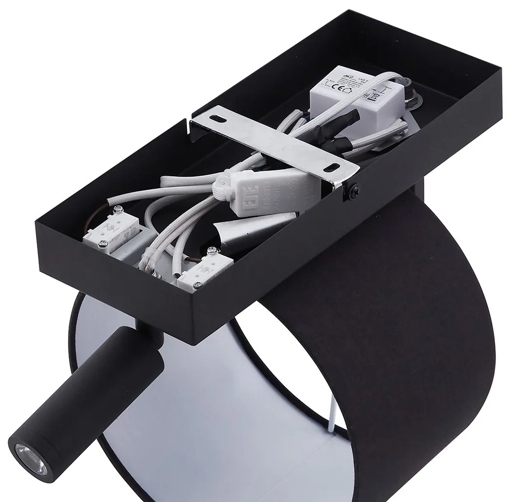 Applique da parete moderna nera rotonda con luce di lettura - Puglia