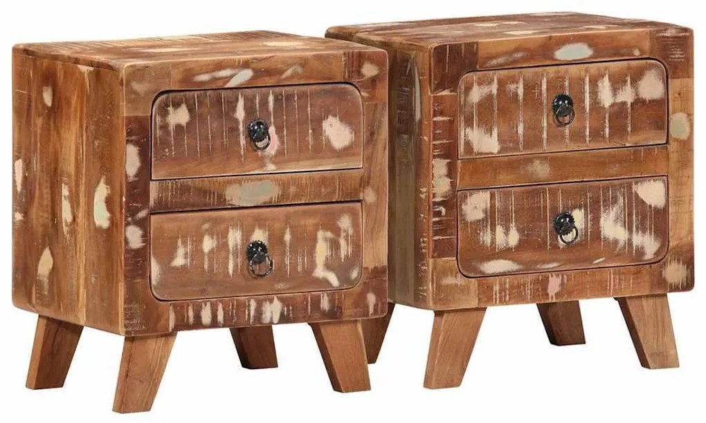 Comodini 2pz 40x32x46 Cm İn Legno Massello Di Recupero /