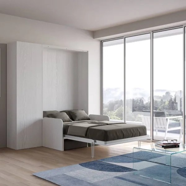 Letto a scomparsa 120 cm una piazza e mezza con colonna Bianco KENTARO SOFŔ