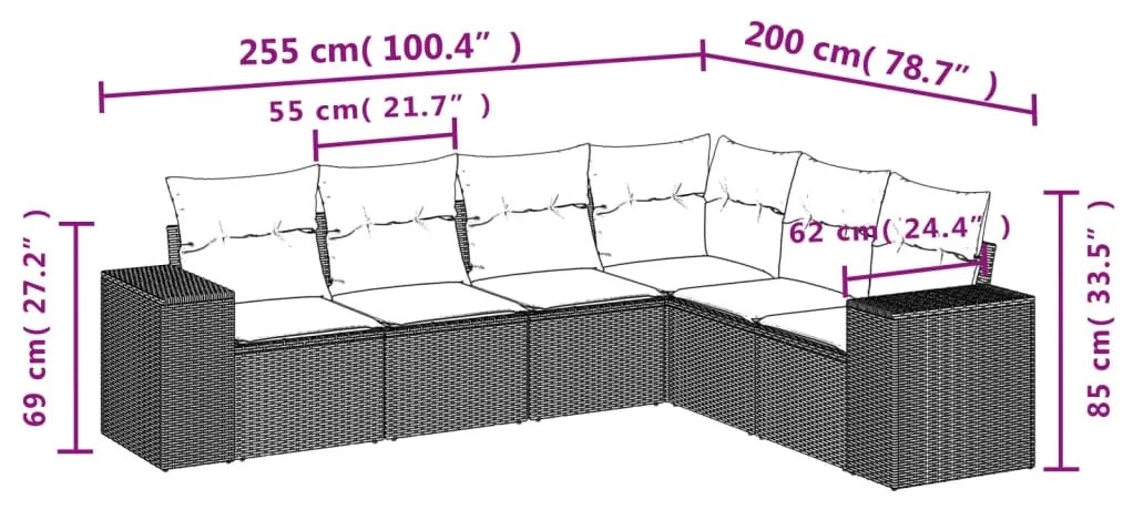 Set Divano da Giardino 6 pz con Cuscini Grigio in Polyrattan