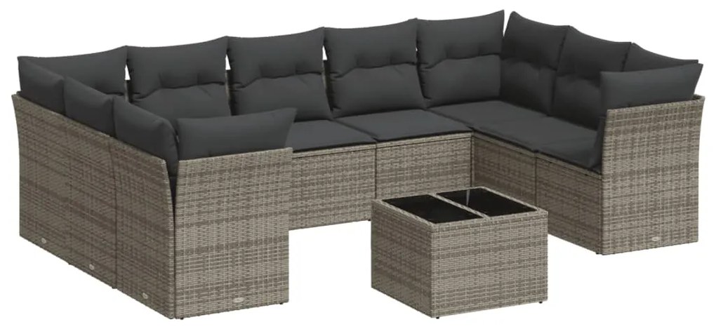 Set divano da giardino 10 pz con cuscini grigio in polyrattan