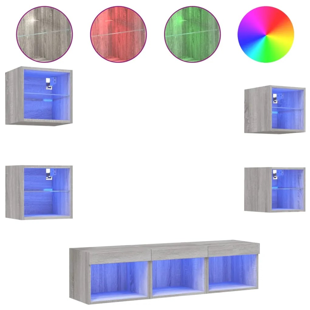 Mobili tv a muro con led 7pz grigio sonoma legno multistrato