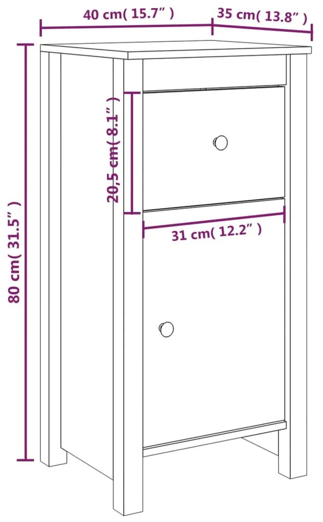 Credenze 2 pz Grigie 40x35x80 cm in Legno Massello di Pino