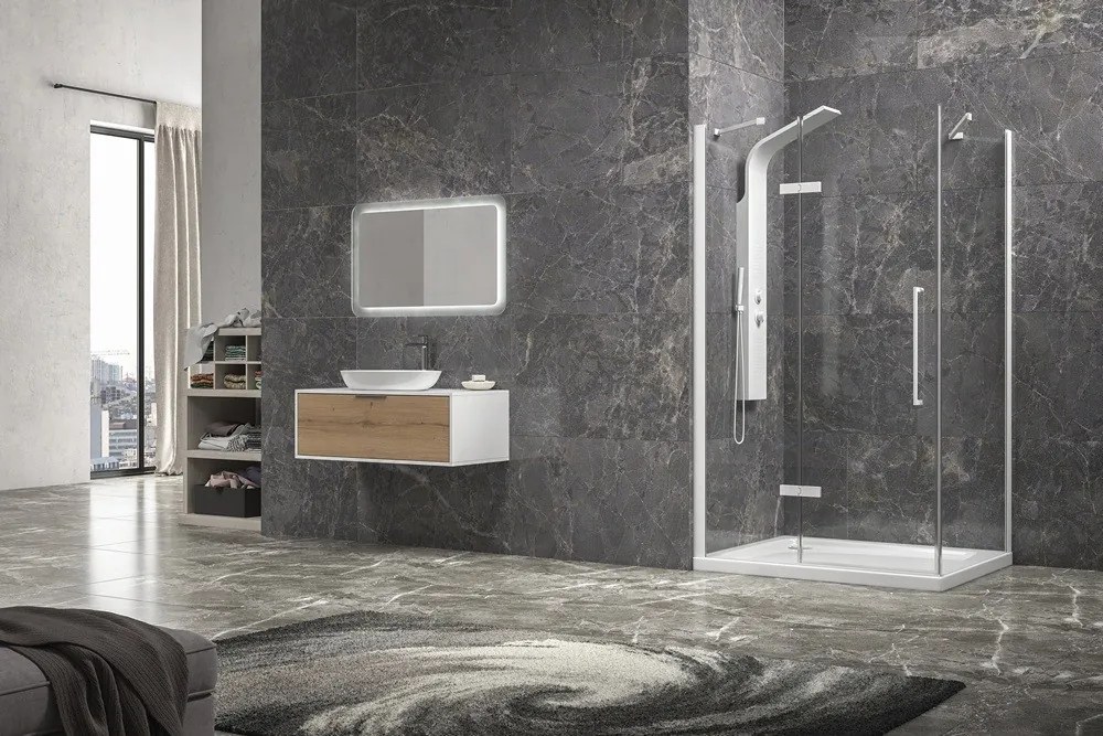 Box doccia 90x120 colore bianco porta battente laterale fisso 90cm | KT5000B - KAMALU
