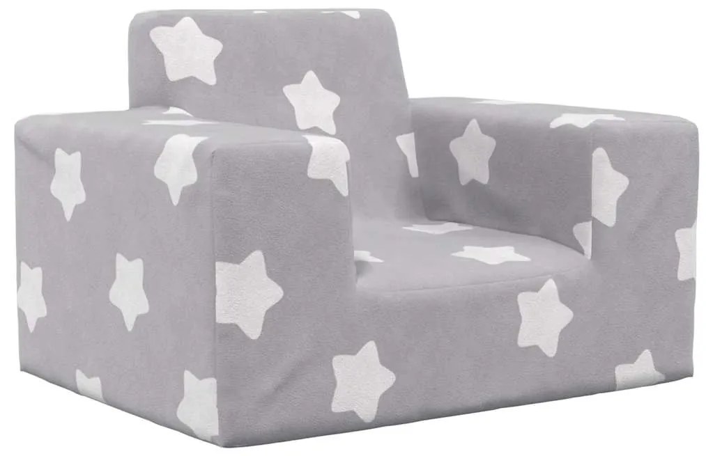 Divano Per Bambini Grigio Chiaro Con Stelle İn Morbido Peluche /